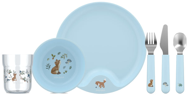 Mepal Kindergeschirrset Mio Forest Friends 6-teilig - Besteck, Teller, Schüssel und Glas