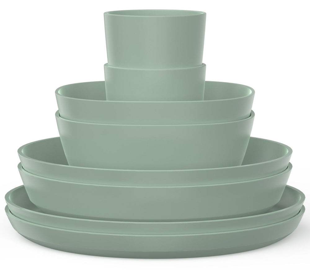 Mepal Geschirrset Silueta Nordic Sage 8-teilig / 2 Personen - 2 Teller, 2 tiefe Teller, 2 Schalen und 2 Becher