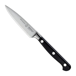 Messermeister Schilmes Meridian Elite 9 cm met zwart heft, vrijstaand op witte achtergrond
