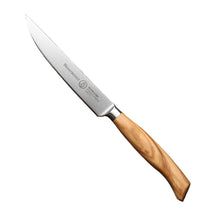 Messermeister Steakmes Oliva Luxe 12 cm met olijfhouten heft, vrijstaand op witte achtergrond