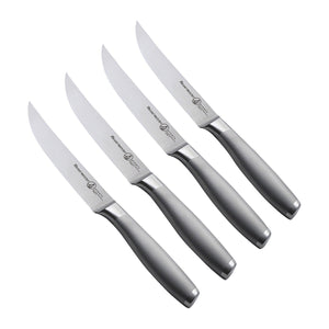 Messermeister Steakmessen Avanta 13 cm 4 stuks met RVS heft, vrijstaand op witte achtergrond