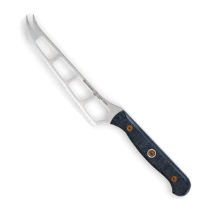 Messermeister Tomatenmes Kaasmes Custom 13 cm met blauw-grijs heft, vrijstaand op witte achtergrond