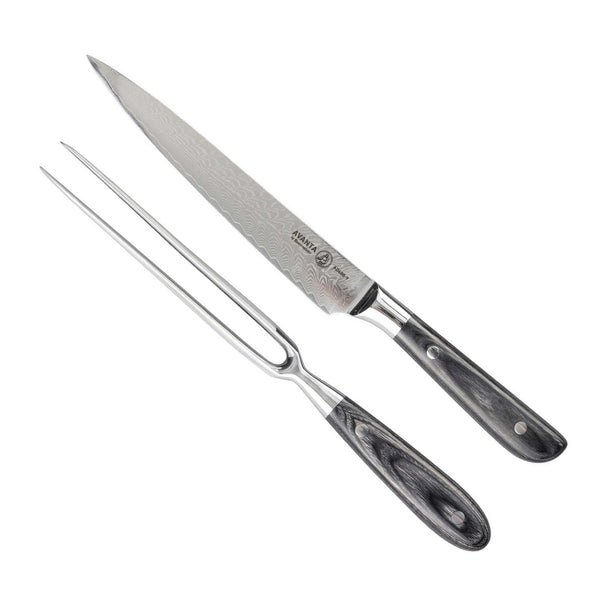 Messermeister Tranchierset Avanta Damascus 2-teilig - Fleischmesser & Fleischgabel - 67 Lagen Damaststahl