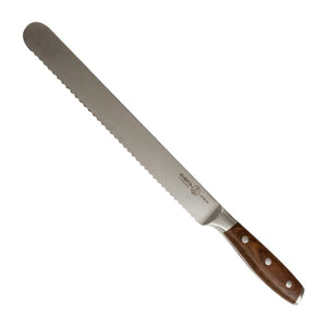 Messermeister Vleesmes Gekarteld Avanta 25 cm met pakkahouten heft, vrijstaand op witte achtergrond