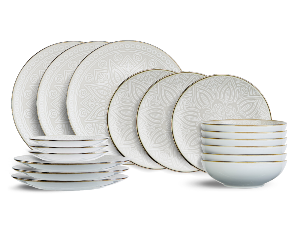Cosy & Trendy Geschirrset Murano - 18-teilig / 6 Personen - 6 Speiseteller, 6 Frühstücksteller und 6 Suppenteller