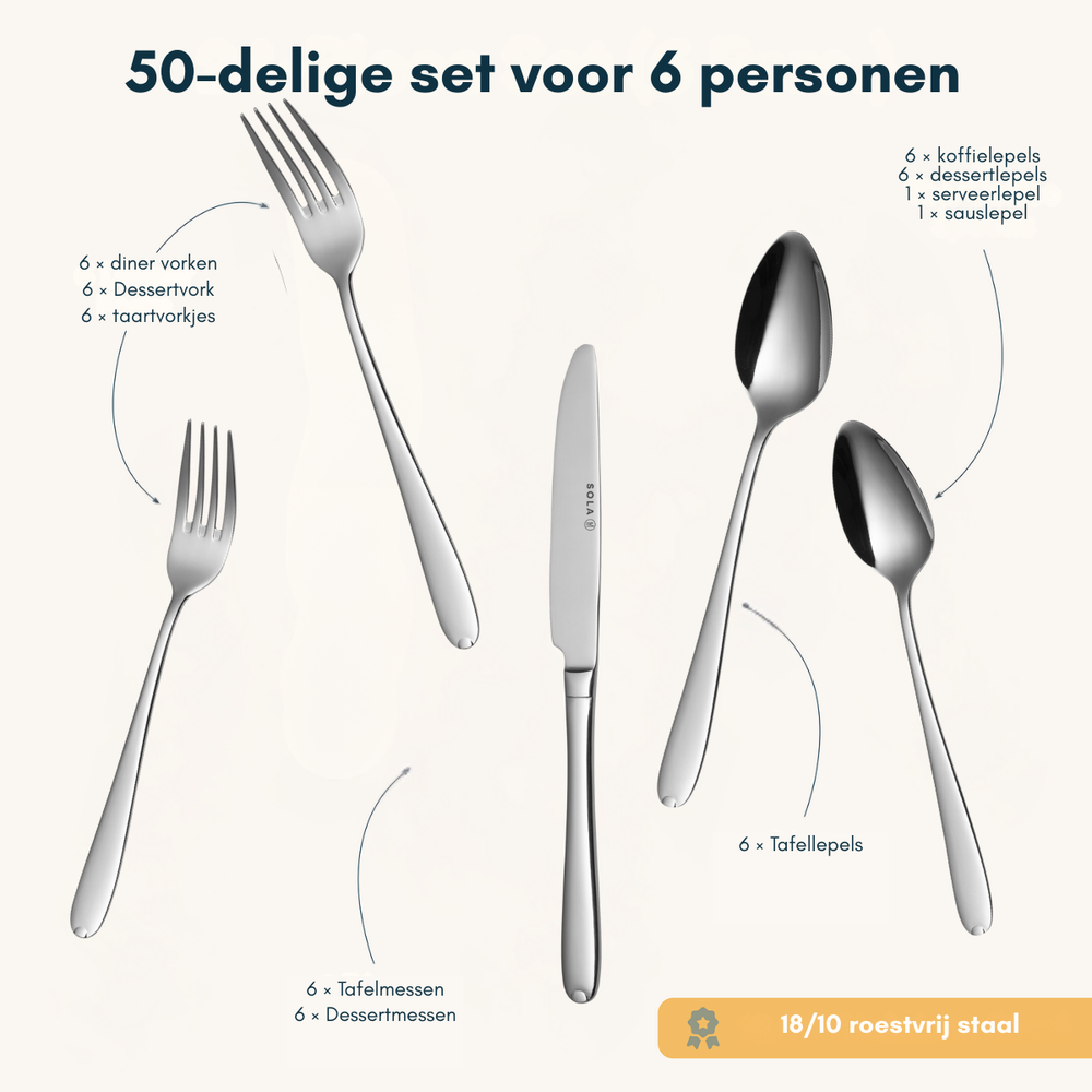 Sola Besteckset Fleurie - 18/10 Edelstahl - 50-teilig / 6 Personen