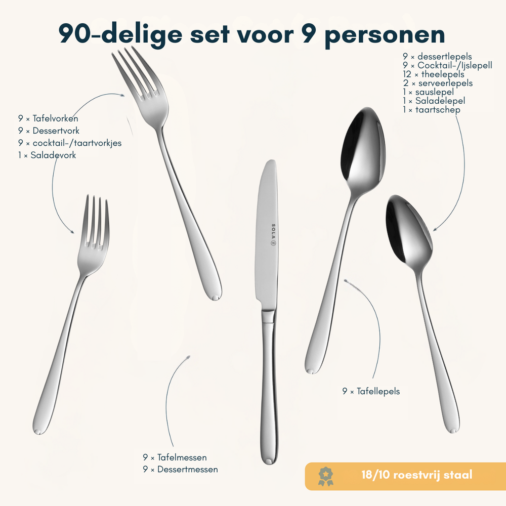 Sola Besteckset Fleurie - 18/10 Edelstahl - 90-teilig / 9 Personen