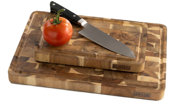 Namture Schneidebrettset Akazie Endgrain 2-teilig - M & XL - Holz Schneide- und Vorbereitungsbretter