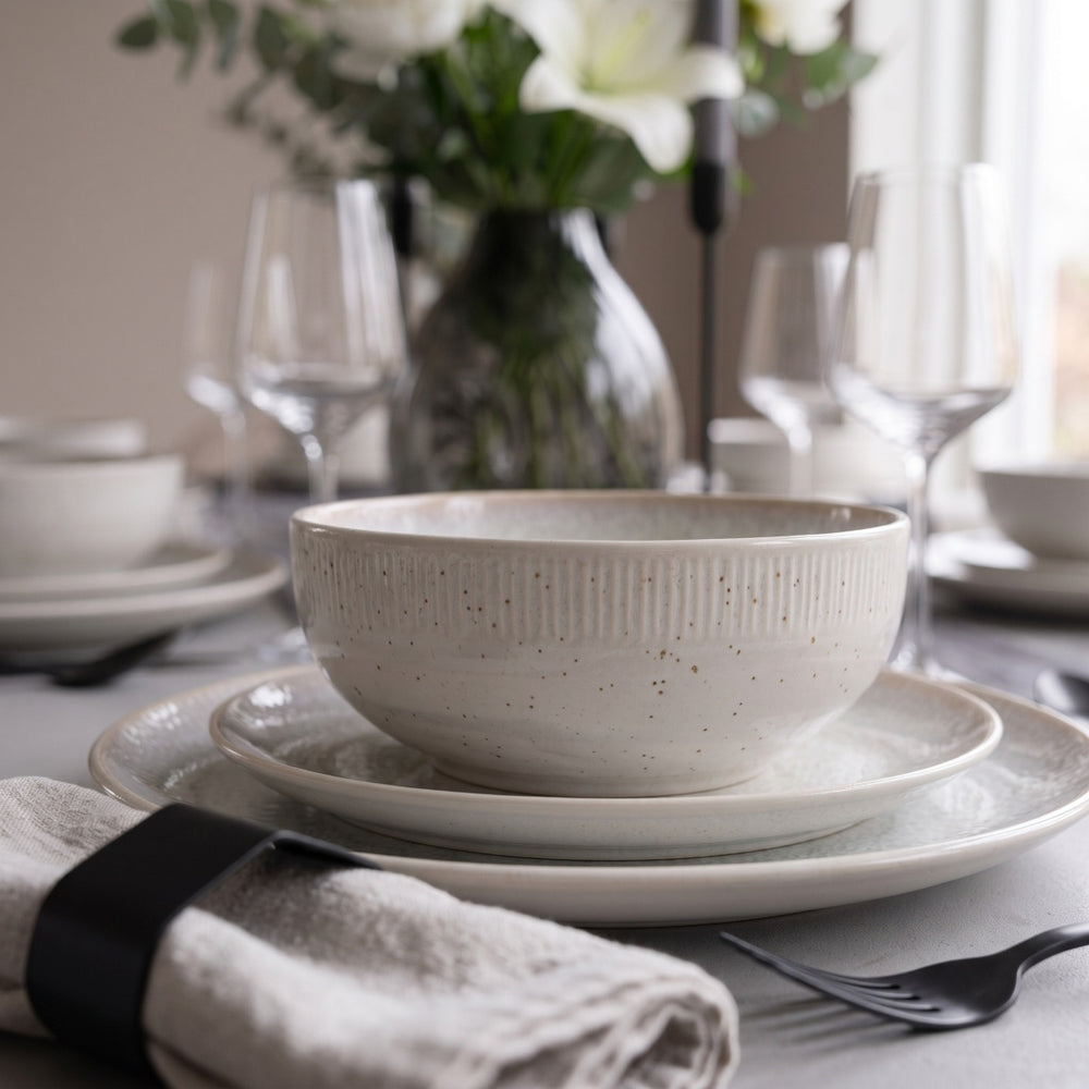 Cookinglife Geschirrset Nola Beige reactive glaze 18-teilig / 6 Personen - 6 Speiseteller, 6 Frühstücksteller und 6 Schalen