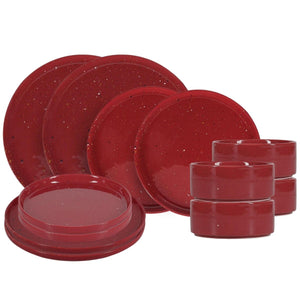 ONA Geschirrset Fika Burgundy 12-teilig / 4 Personen - 4 Speiseteller, 4 Frühstücksteller und 4 Schalen