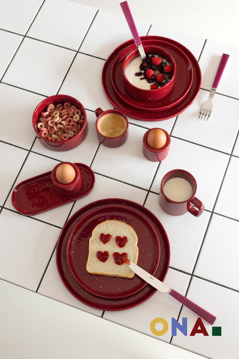 ONA Dinerborden Fika Burgundy ø 25 cm - 4 Stuks