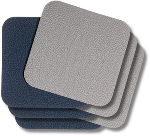 Cookinglife Untersetzer - Veganes Leder - Grau / Blau - doppelseitig - 10 x 10 cm - 6 Stück
