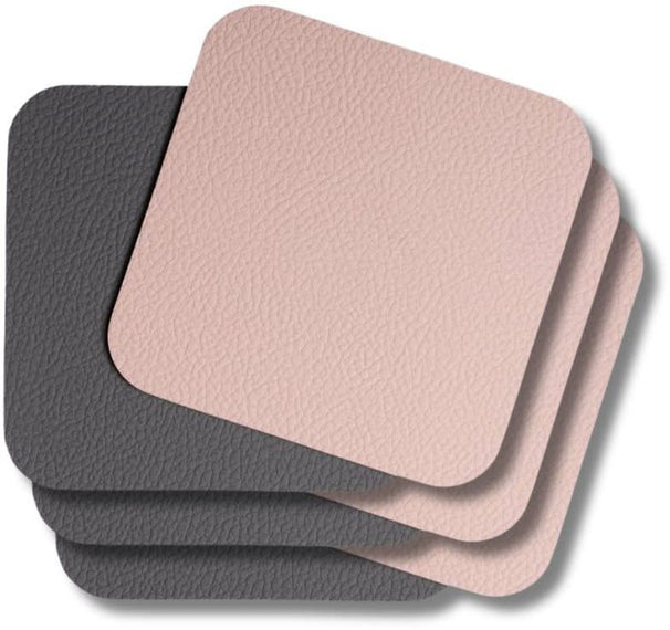 Cookinglife Untersetzer - Veganes Leder - Grau / Rosa - doppelseitig - 10 x 10 cm - 6 Stück