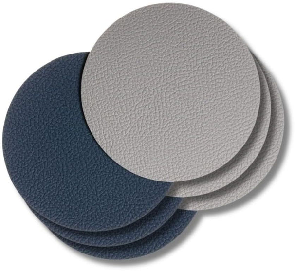 Cookinglife Untersetzer - Veganes Leder - Grau / Blau - doppelseitig - ø 10 cm - 6 Stück