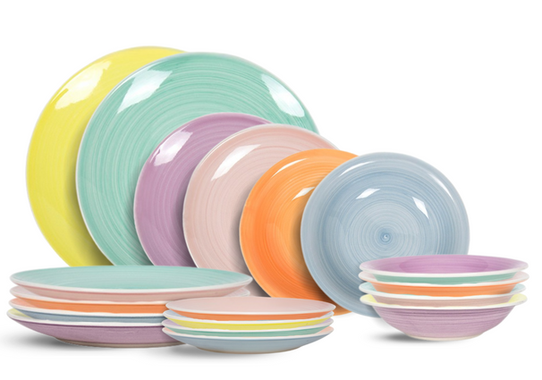 Cookinglife Pastel Harmony 18-teiliges Geschirrset / 6 Personen – 6 Speiseteller, 6 Frühstücksteller und 6 tiefe Teller
