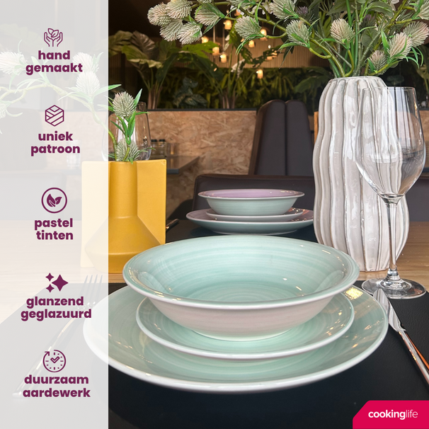 Cookinglife Pastel Harmony 18-teiliges Geschirrset / 6 Personen – 6 Speiseteller, 6 Frühstücksteller und 6 tiefe Teller
