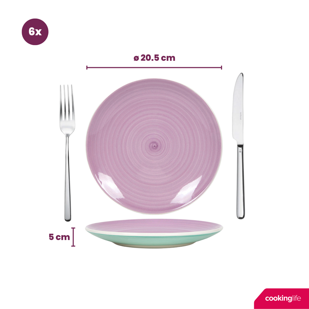 Cookinglife Pastel Harmony 18-teiliges Geschirrset / 6 Personen – 6 Speiseteller, 6 Frühstücksteller und 6 tiefe Teller