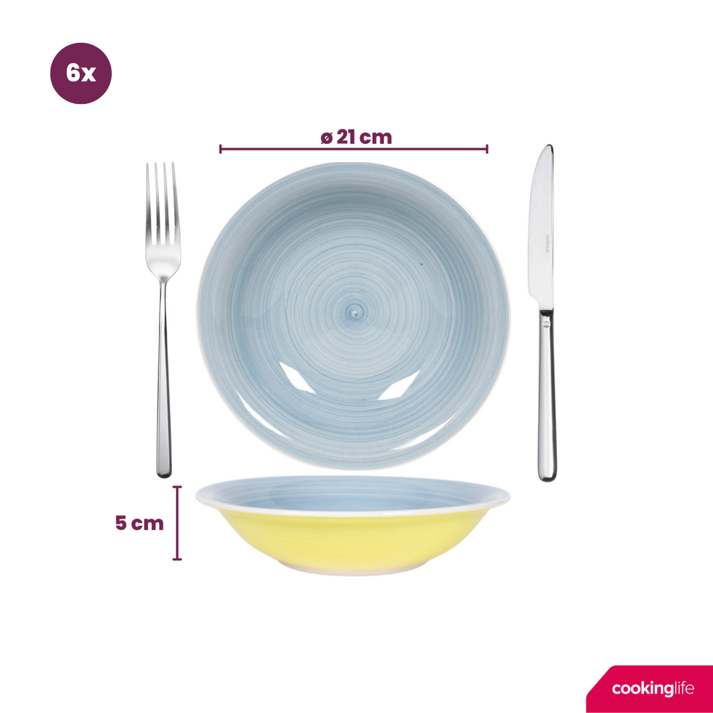 Cookinglife Tiefe Teller / Pastateller Pastel Harmony ø 21 cm - 6 Stück