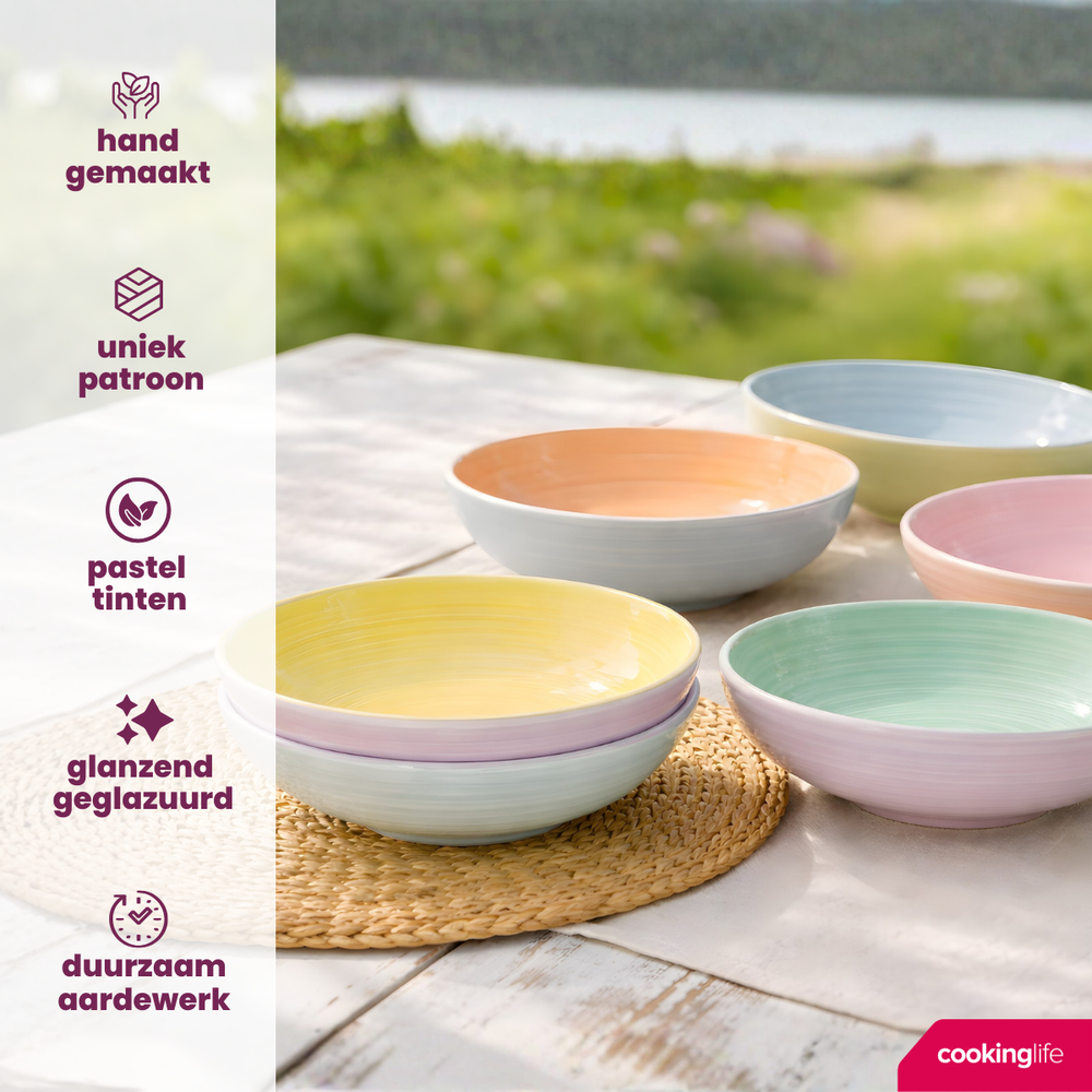 Cookinglife Tiefe Teller / Pastateller Pastel Harmony Ø 23 cm - 6 Stück