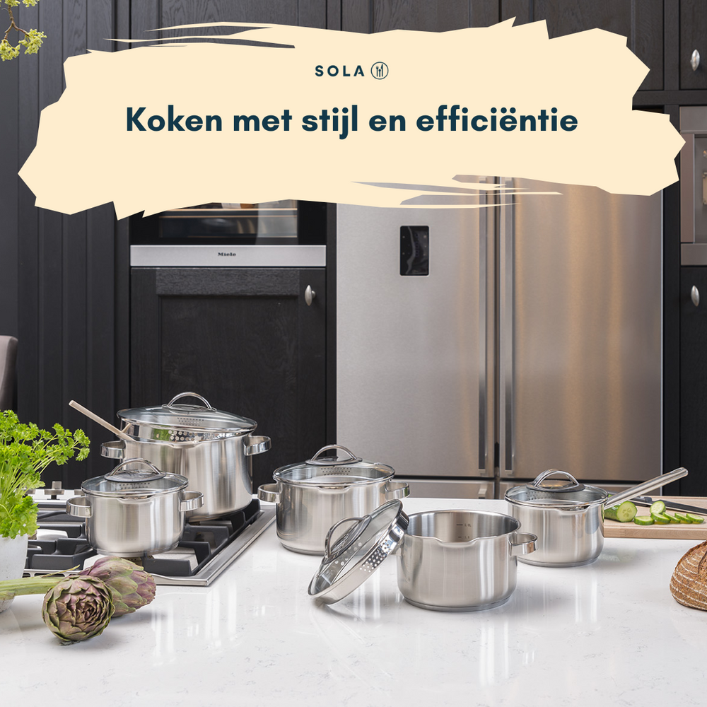 Sola Topfset Pearl 4-teilig – Edelstahl – downdraft-geeignet – Kochtöpfe Ø 16, 18, 20 cm & Stieltopf Ø 16 cm – geeignet für alle Herdarten