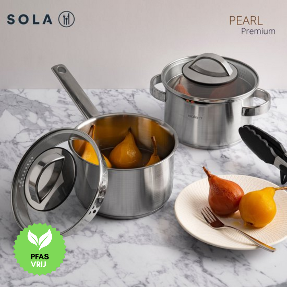 Sola Topfset Pearl 4-teilig – Edelstahl – downdraft-geeignet – Kochtöpfe Ø 16, 18, 20 cm & Stieltopf Ø 16 cm – geeignet für alle Herdarten