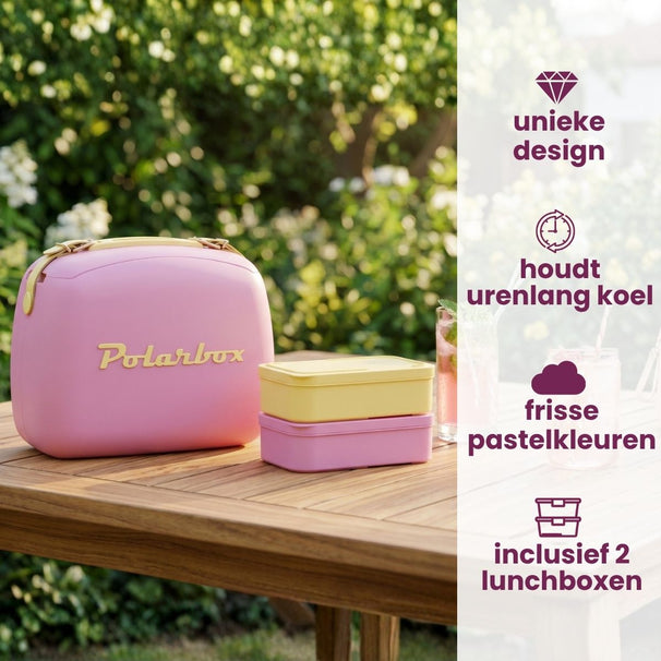 Polarbox Mini Kühlbox / Coolerbag mit 2 Lunchboxen - Bubblegum-Yellow - 6 Liter