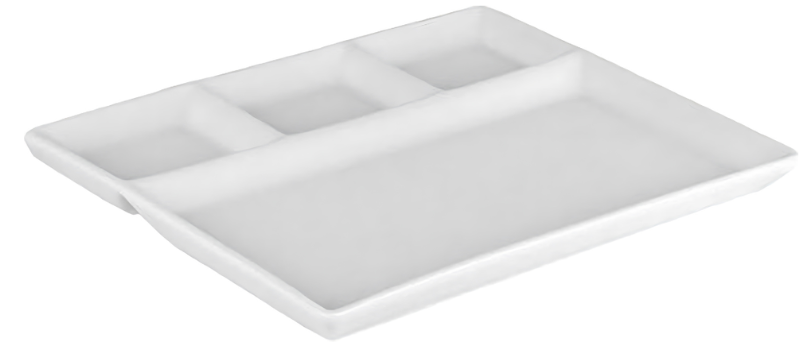 Cookinglife Fondueteller / Gourmetteller / Grillteller – 4 Fächer – Weiß – 26 x 20 cm – 4 Stück