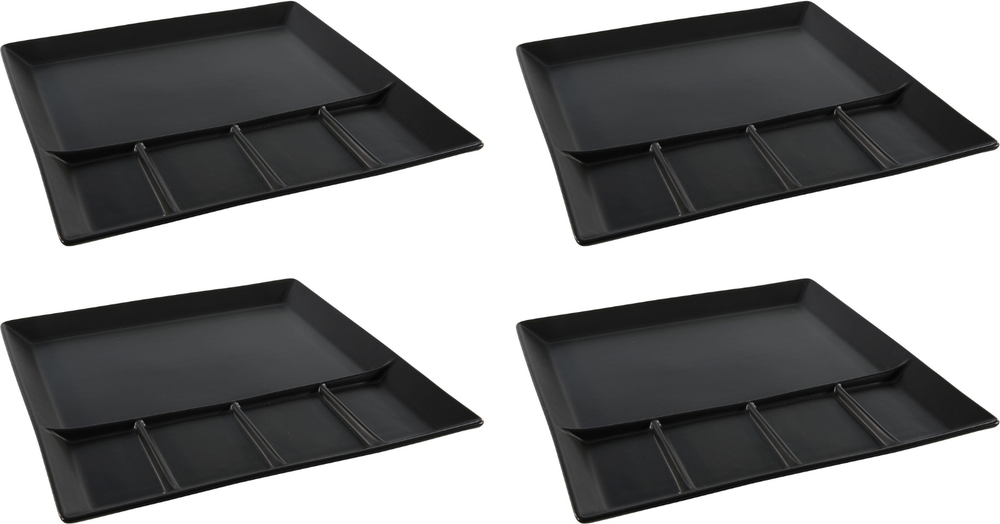 Cookinglife Fondueteller / Gourmetteller / Grillteller – 5 Fächer – Schwarz – 24 x 24 cm – 4 Stück