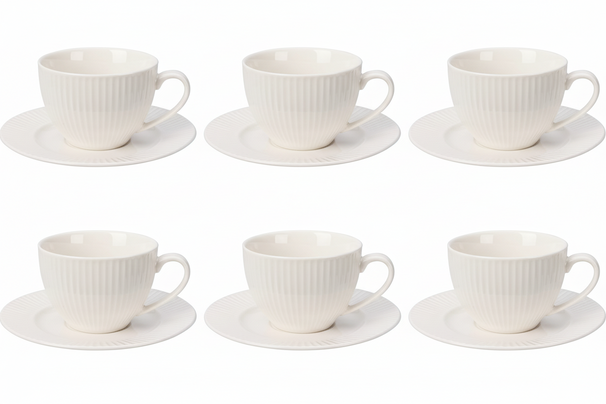 Cookinglife Kaffeetasse und Untertasse Siaki New Bone - Porzellan - 240 ml - 6 Stück