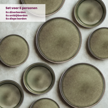 Cosy & Trendy Geschirrset Quintana Green 18-teilig / 6 Personen - 6 Speiseteller, 6 Suppenteller und 6 Frühstücksteller