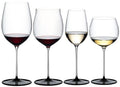 Riedel Weingläser-Set Fatto A Mano Black Tie - Bordeaux Grand Cru, Burgundy Grand Cru, Riesling & Oaked Chardonnay - 4 Stück