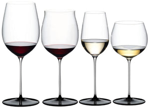 Riedel Weingläser-Set Fatto A Mano Black Tie - Bordeaux Grand Cru, Burgundy Grand Cru, Riesling & Oaked Chardonnay - 4 Stück