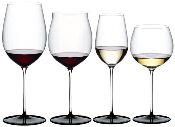 Riedel Weingläser-Set Fatto A Mano Black Tie - Bordeaux Grand Cru, Burgundy Grand Cru, Riesling & Oaked Chardonnay - 4 Stück