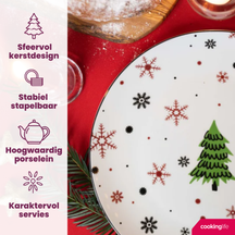 Cookinglife Weihnachtsgeschirrset Rot - Porzellan - 18-teilig / 6 Personen - 6 Speiseteller, 6 Frühstücksteller & 6 Schalen
