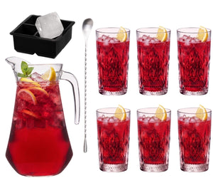 Cocktail-Set Rote Annie - Karaffe 1,6 L mit 6 Longdrinkgläsern 490 ml, Barlöffel & Eiswürfelform