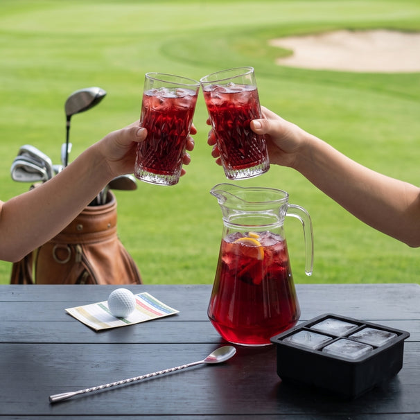 Cocktail-Set Rote Annie - Karaffe 1,6 L mit 6 Longdrinkgläsern 490 ml, Barlöffel & Eiswürfelform