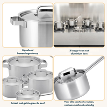 Sola Topfset Ruby 4-Teilig Premium Triply Edelstahl - Kochtopf ø 16, 18, 20 cm & Stielkasserolle ø 16 cm - Induktionsgeeignet