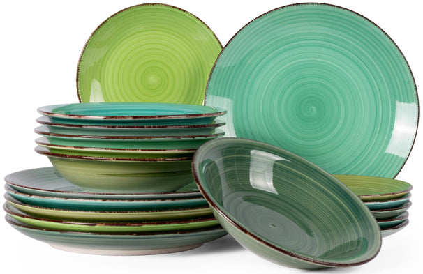 Cookinglife Geschirrset Delice Grün 18-teilig / 6 Personen - 6 Speiseteller, 6 Suppenteller und 6 Frühstücksteller