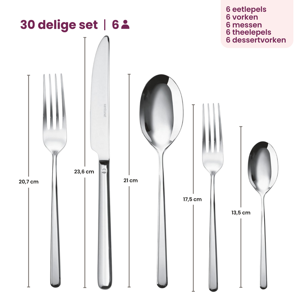 Sambonet Besteckset Linear - Champagne - 30-teilig / 6 Personen