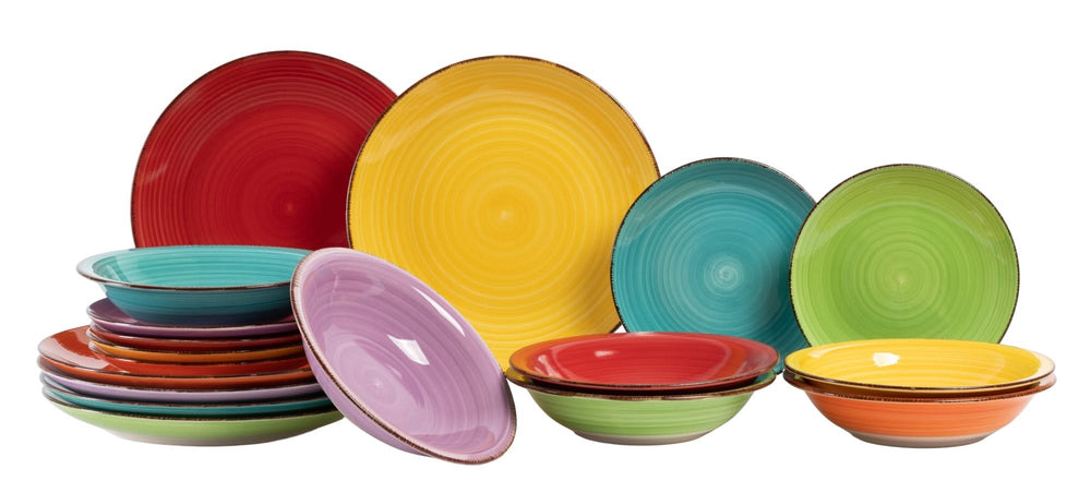 Studio Tavola Geschirrset Sunny Summer - 18-teilig / 6 Personen - 6 Frühstücksteller, 6 Suppenteller und 6 Essteller