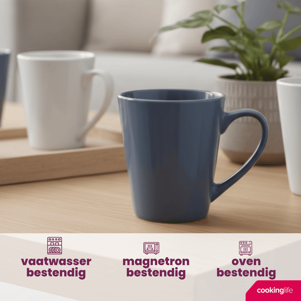 Cookinglife Siaki Becher – Weiß/Blau/Grau, 350 ml – Porzellan – 6er-Set