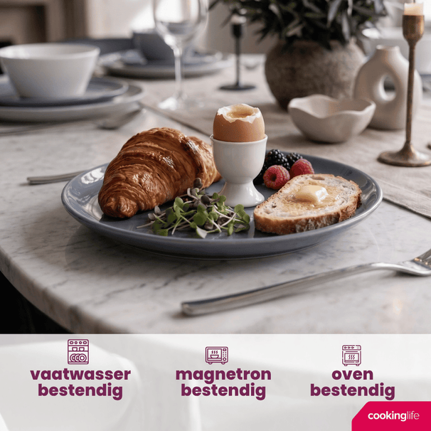 Cookinglife Frühstücksteller / Dessertteller Siaki - Weiß / Blau / Grau ø 19 cm - Porzellan - 6 Stück