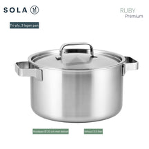 Sola Topfset Ruby 4-Teilig Premium Triply Edelstahl - Kochtopf ø 16, 18, 20 cm & Stielkasserolle ø 16 cm - Induktionsgeeignet