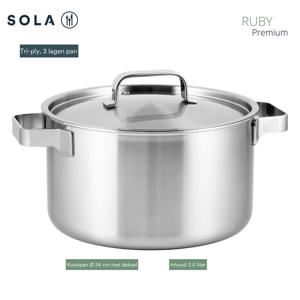 Sola Ruby Suppentopf mit Deckel - Triply - Induktionsgeeignet - ø 24 cm / 5,5 Liter