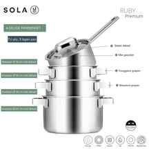 Sola Topfset Ruby 4-Teilig Premium Triply Edelstahl - Kochtopf ø 16, 18, 20 cm & Stielkasserolle ø 16 cm - Induktionsgeeignet