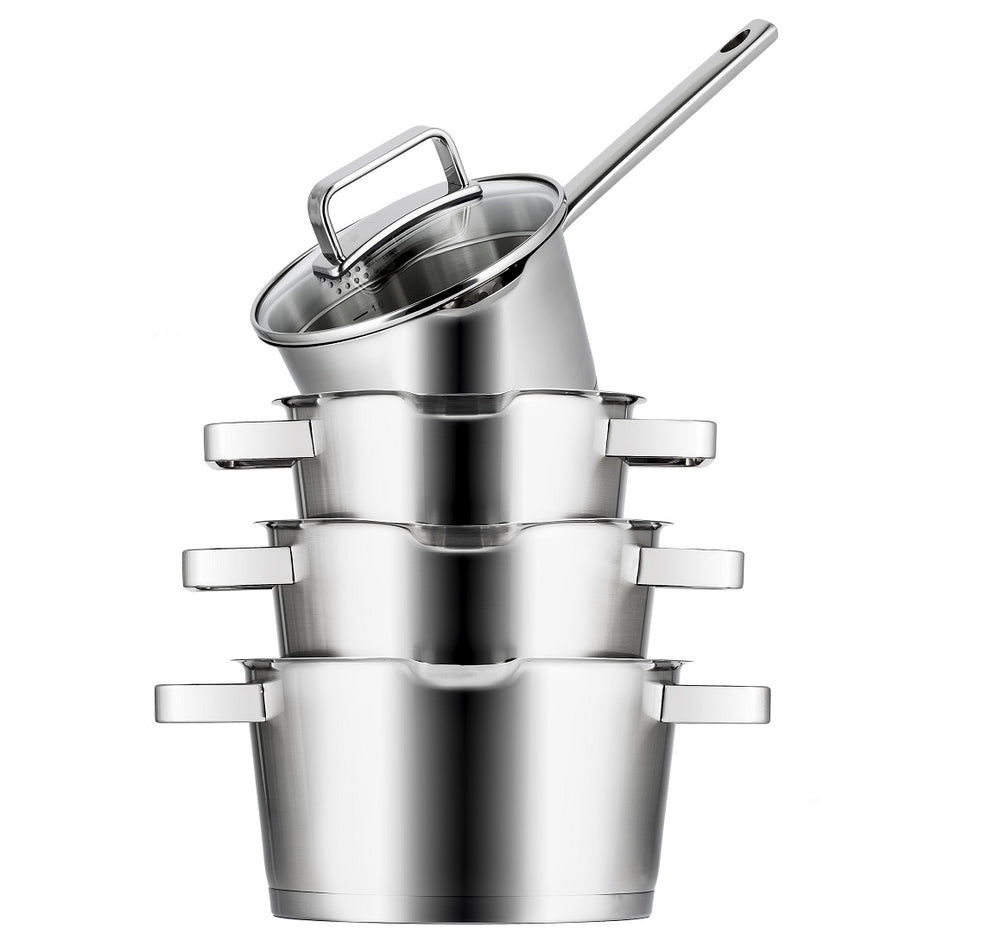 Sola Topfset Diamond 4-teilig – Edelstahl – downdraft-geeignet – Kochtöpfe Ø 16, 18, 20 cm & Stieltopf Ø 16 cm – geeignet für alle Herdarten