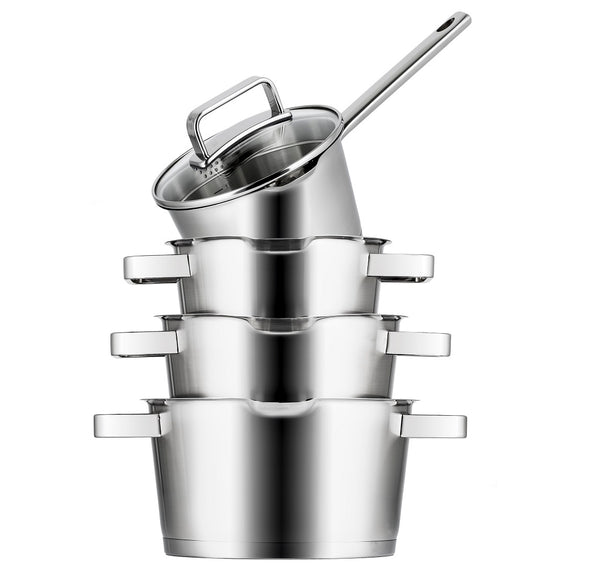 Sola Topfset Diamond 4-teilig – Edelstahl – downdraft-geeignet – Kochtöpfe Ø 16, 18, 20 cm & Stieltopf Ø 16 cm – geeignet für alle Herdarten