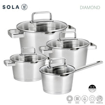 Sola Topfset Diamond 4-teilig – Edelstahl – downdraft-geeignet – Kochtöpfe Ø 16, 18, 20 cm & Stieltopf Ø 16 cm – geeignet für alle Herdarten