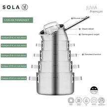 Sola Topfset Juvia 5-teilig – Edelstahl – downdraft-geeignet – Kochtöpfe Ø 16, 18, 20, 24 cm & Stieltopf Ø 16 cm – geeignet für alle Herdarten