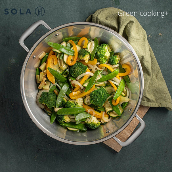 Sola Wokpfanne mit Deckel Green Cooking Ø 32 cm – ohne Antihaftbeschichtung – geeignet für alle Wärmequellen